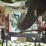 Film still taken during painting training exercise.  Hook was used only when it was thought that no one was watching.